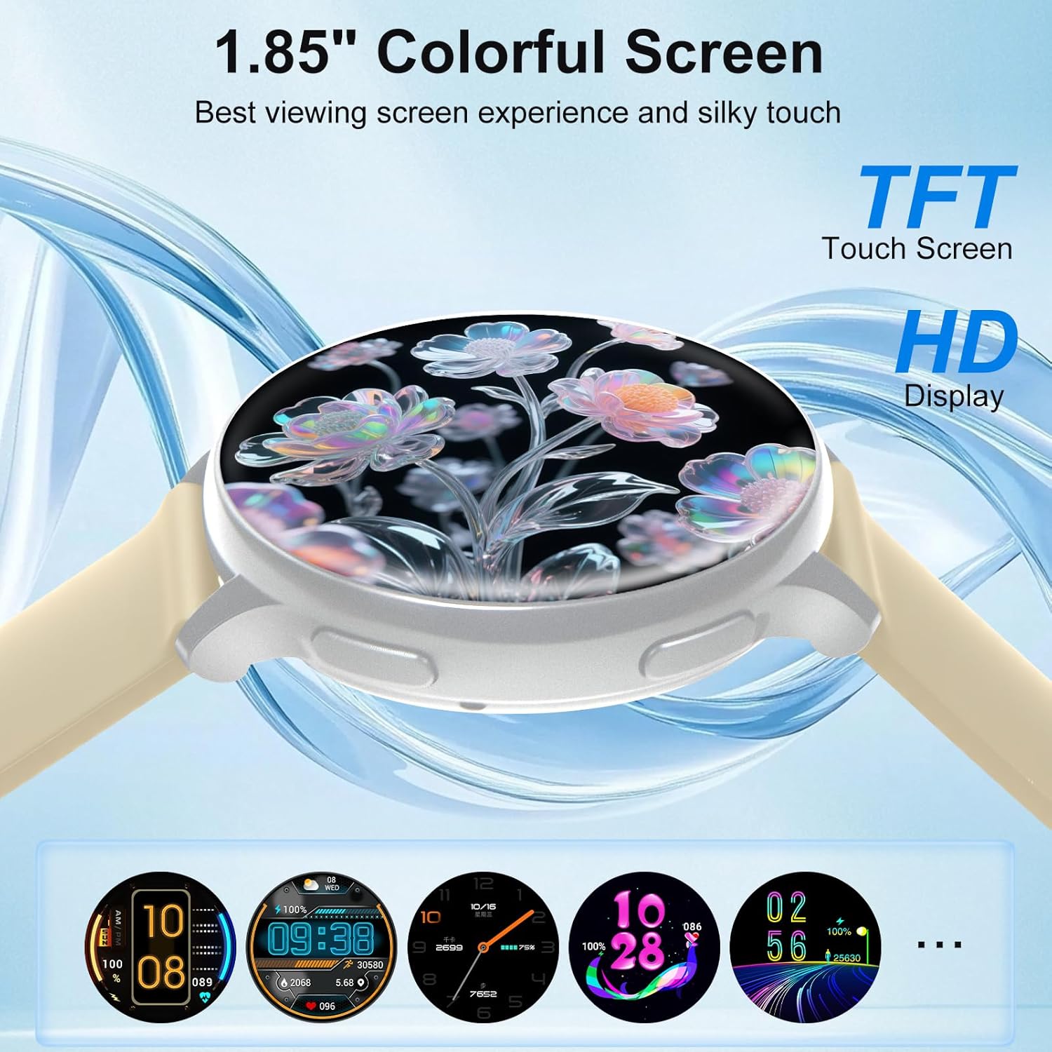 Smart Watch for Men Women Fitness Tracker with 100+ Sport Modes,Activity Trackers for iOS/Android Waterproof/Heart Rate/Sleep/Steps Monitor/Pedometer Monitor Monitor (Silver+Beige) - Image 5