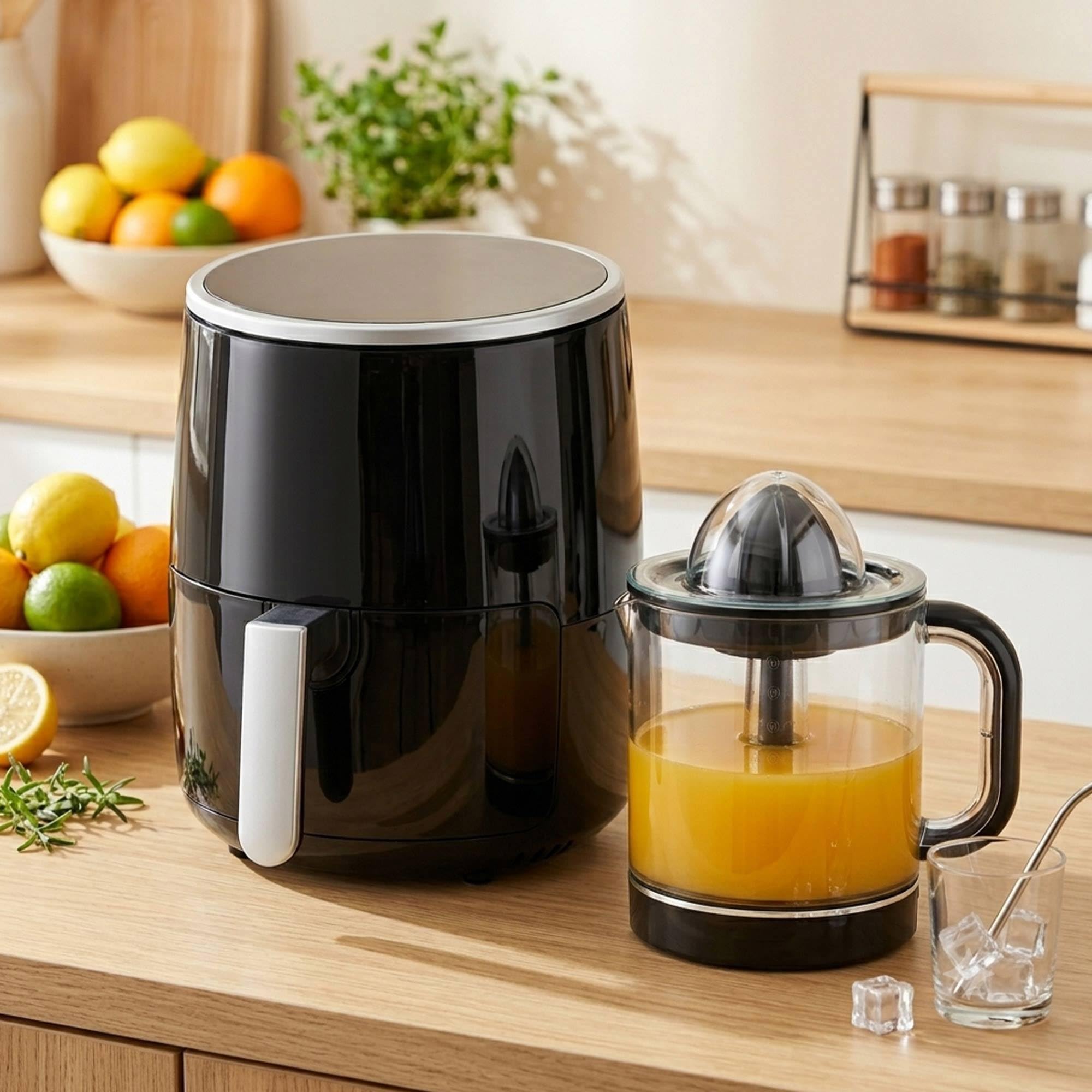 Z SwissHome PETIT - Freidora de aire 2.5L 1200W - Pantalla digital - Temperatura ajustable 80-200°C - Temporizador + Exprimidor Eléctrico 1,2L 40W con doble cono