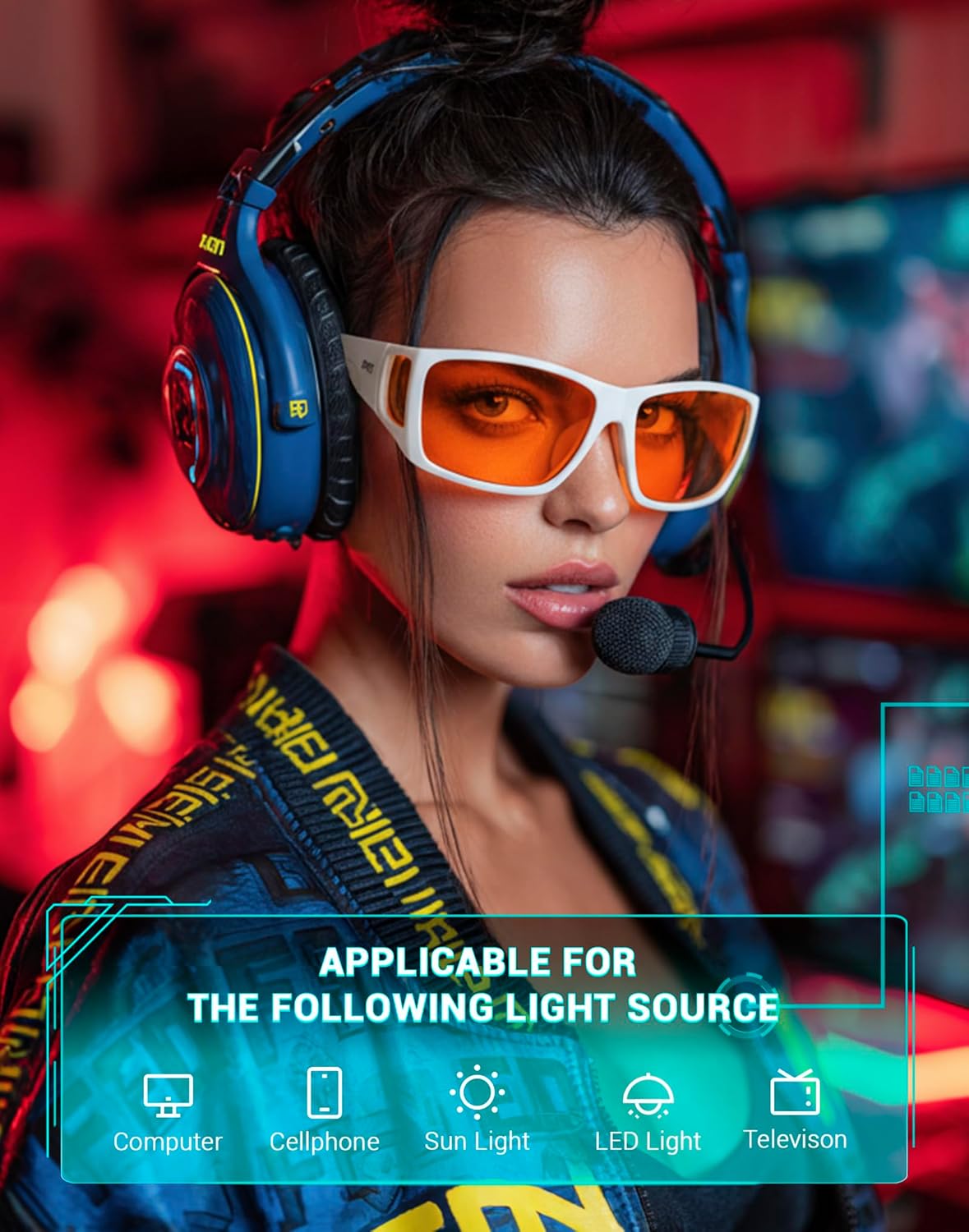 TIJN Sonia Red Sleep Glasses Orange Lens for Blue & Green Light Blocking,Dual AR Coating,Wraparound Frame for Gaming Screen