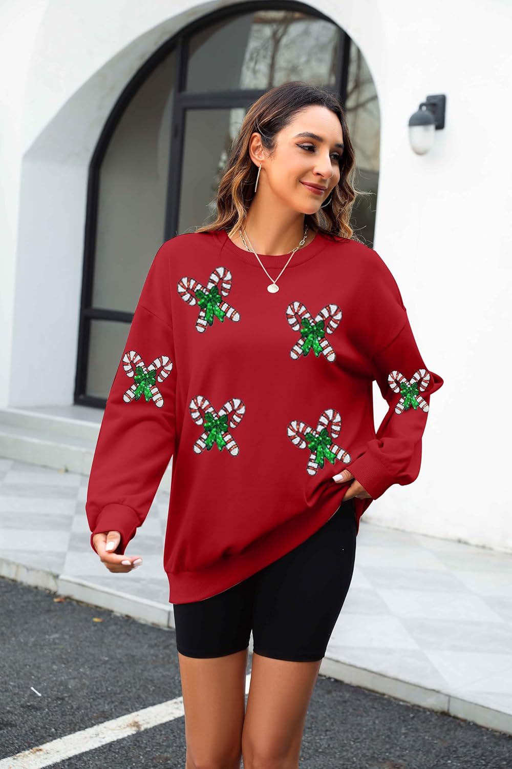 LUKYCILD Christmas Sweatshirts Women Sequin Christmas Shirts Sparkly Xmas Graphic Long Sleeve Crewneck Pullover Tops - Image 2