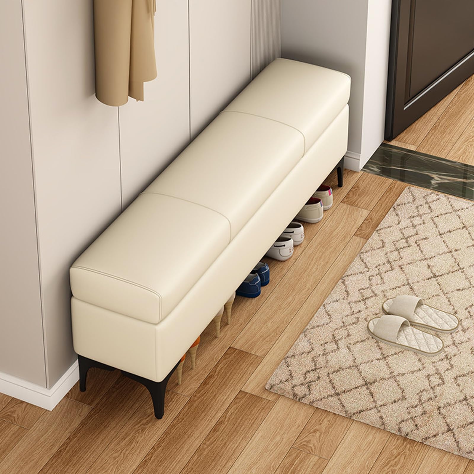 Banc de rangement ultra-étroit en bout de lit et d'entrée moderne L 110cm