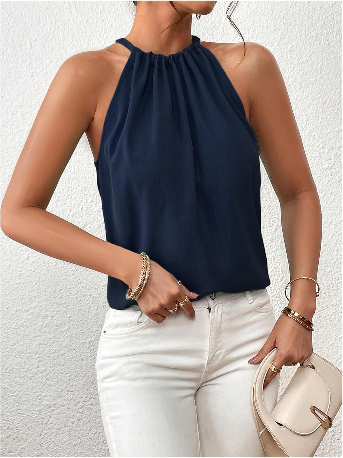 SOLY HUX Women's Halter Tank Top Sleeveless Tie Back Casual Summer Tops - Image 2