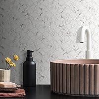 Vista 5 de STICKGOO Azulejo Arabesque para despegar y pegar, azulejos de 12 x 12 pulgadas para cocina, despegar y pegar, azulejos de pared autoadhesivos