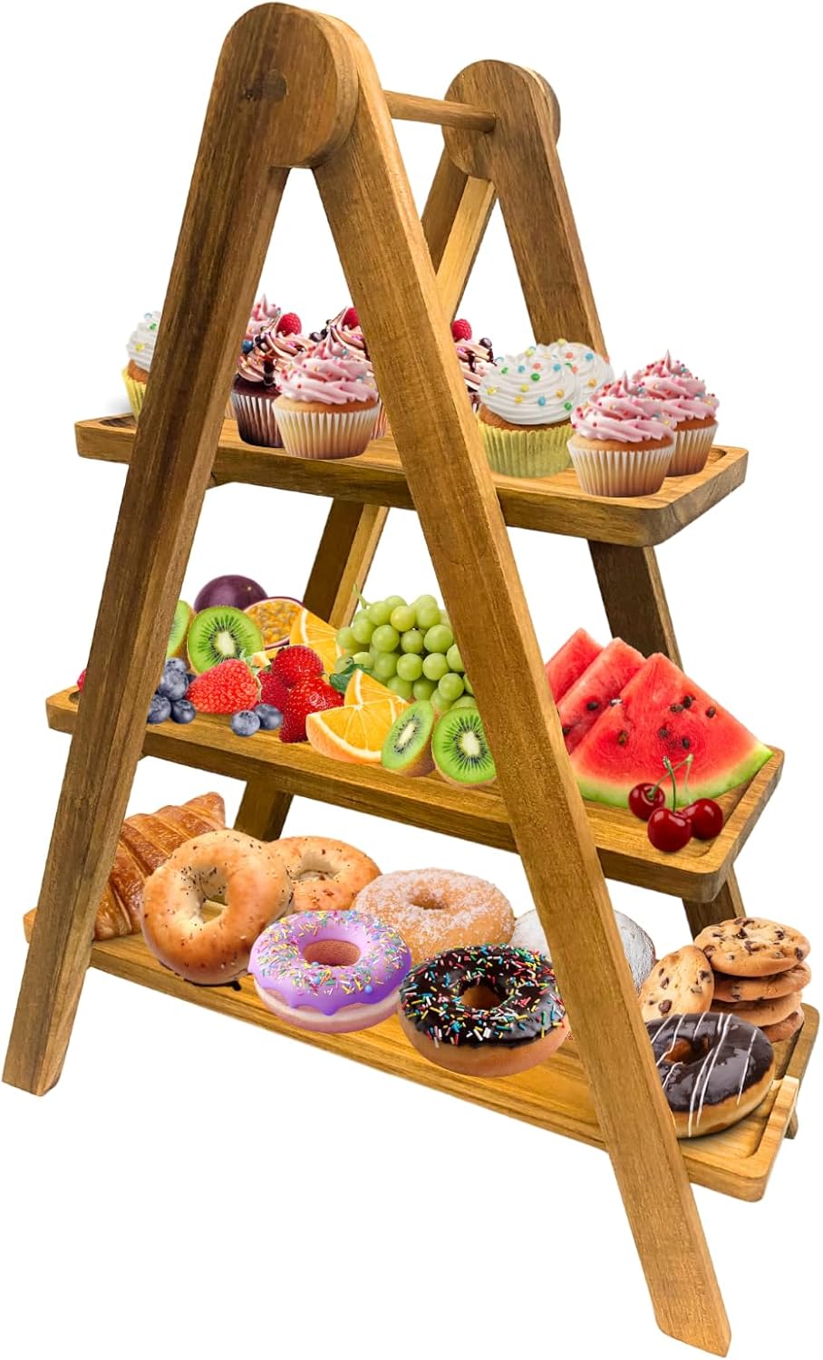 Wooden 3-Legged 100% Chestnut Wood Serving Stand, Presentation Tray