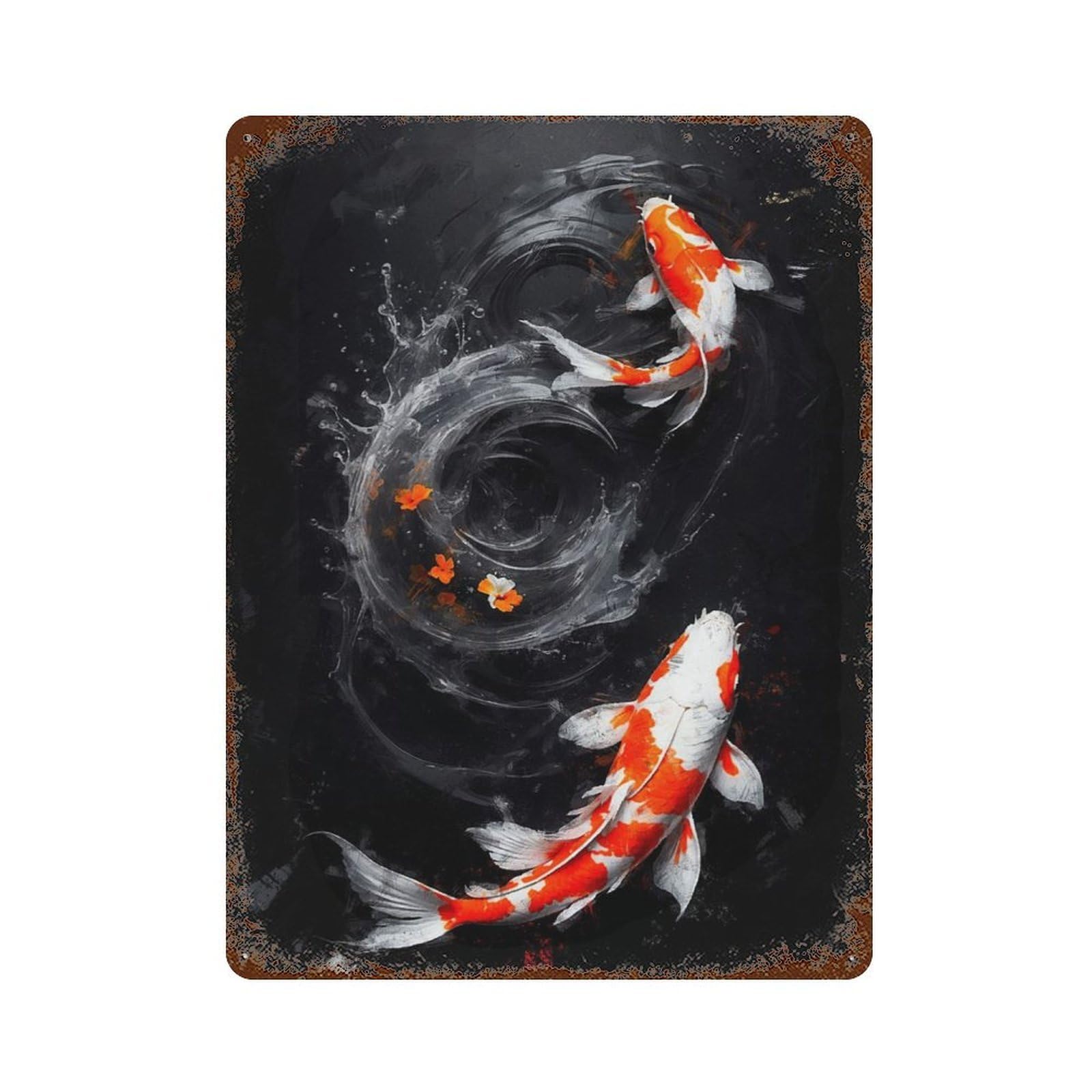 Swirling Koi Vintage Rust Metal Sign 15.7"x11.8", for Basement, Hobby Room And Garage Decor, Farmhouse Wall Decor