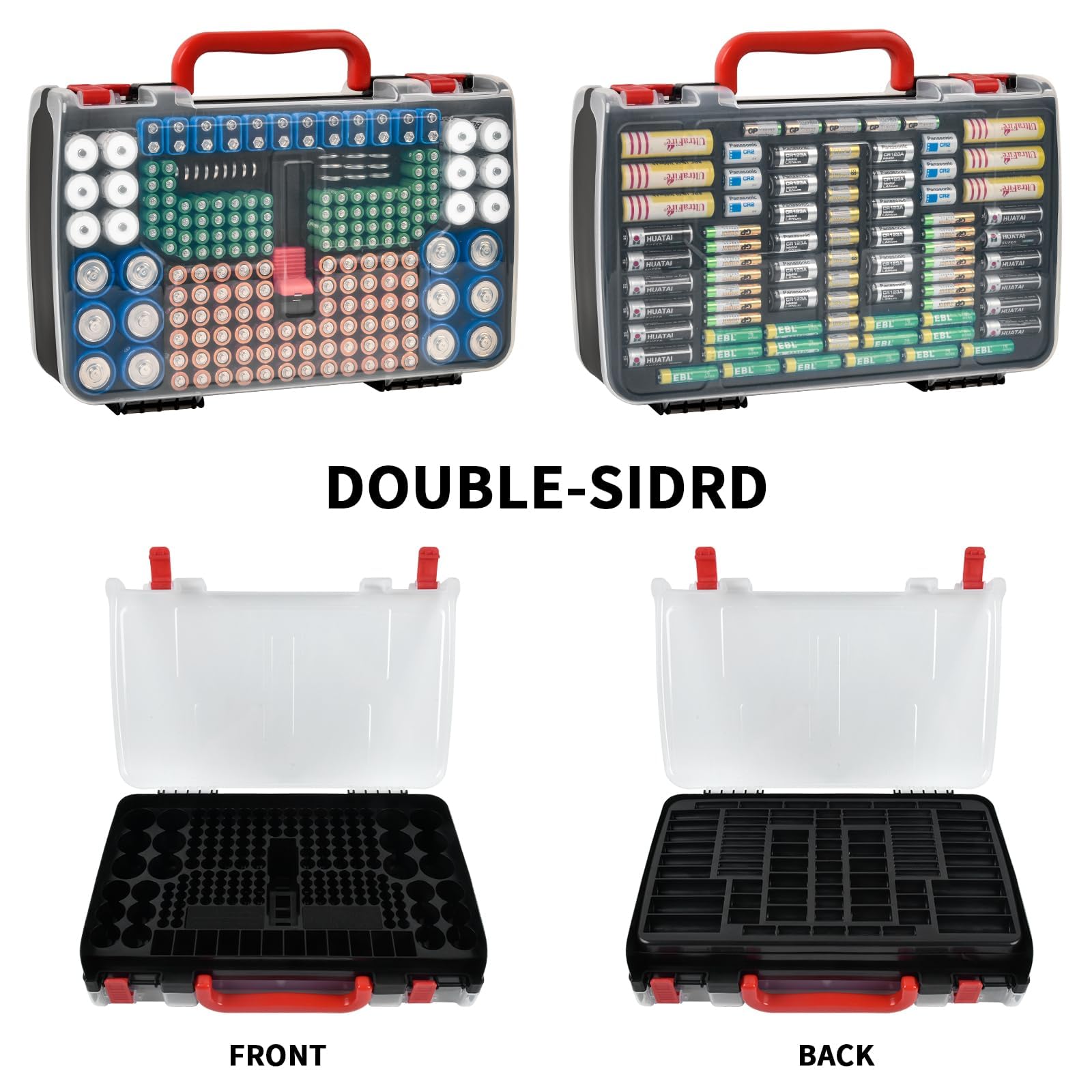 FULLCASE Boîte de rangement de piles avec testeur - Pour 269 AA AAA AAAA 3A 4A 9V C D Lithium 23A 4LR44 CR123A CR1632 CR2032 - Boîte uniquement