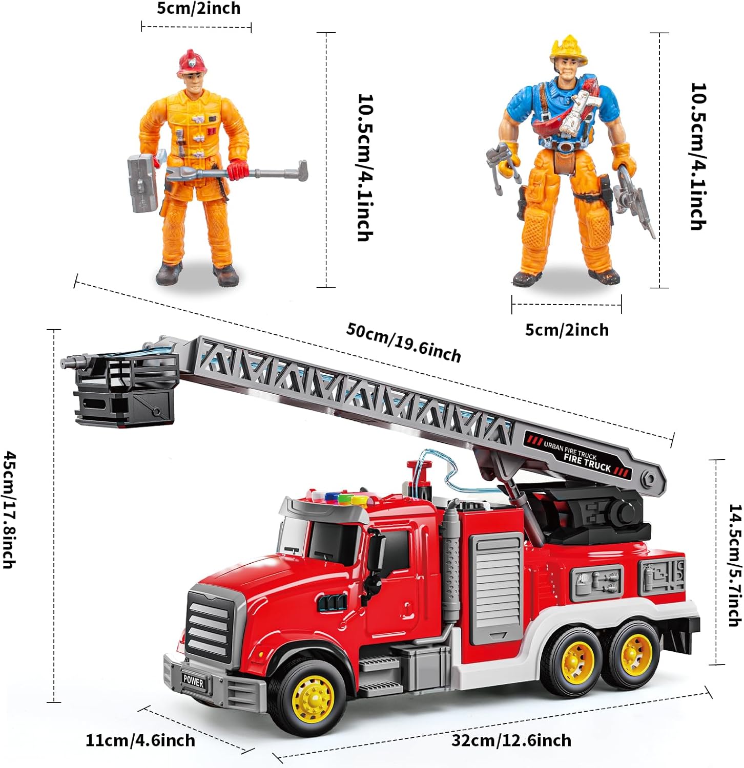 i DIY Fire Truck Toy with Sound & Light - 2pcs Firefighter & Water Sprinkler with Water Tank - Friction Powered Toy for Toddlers 3-5
