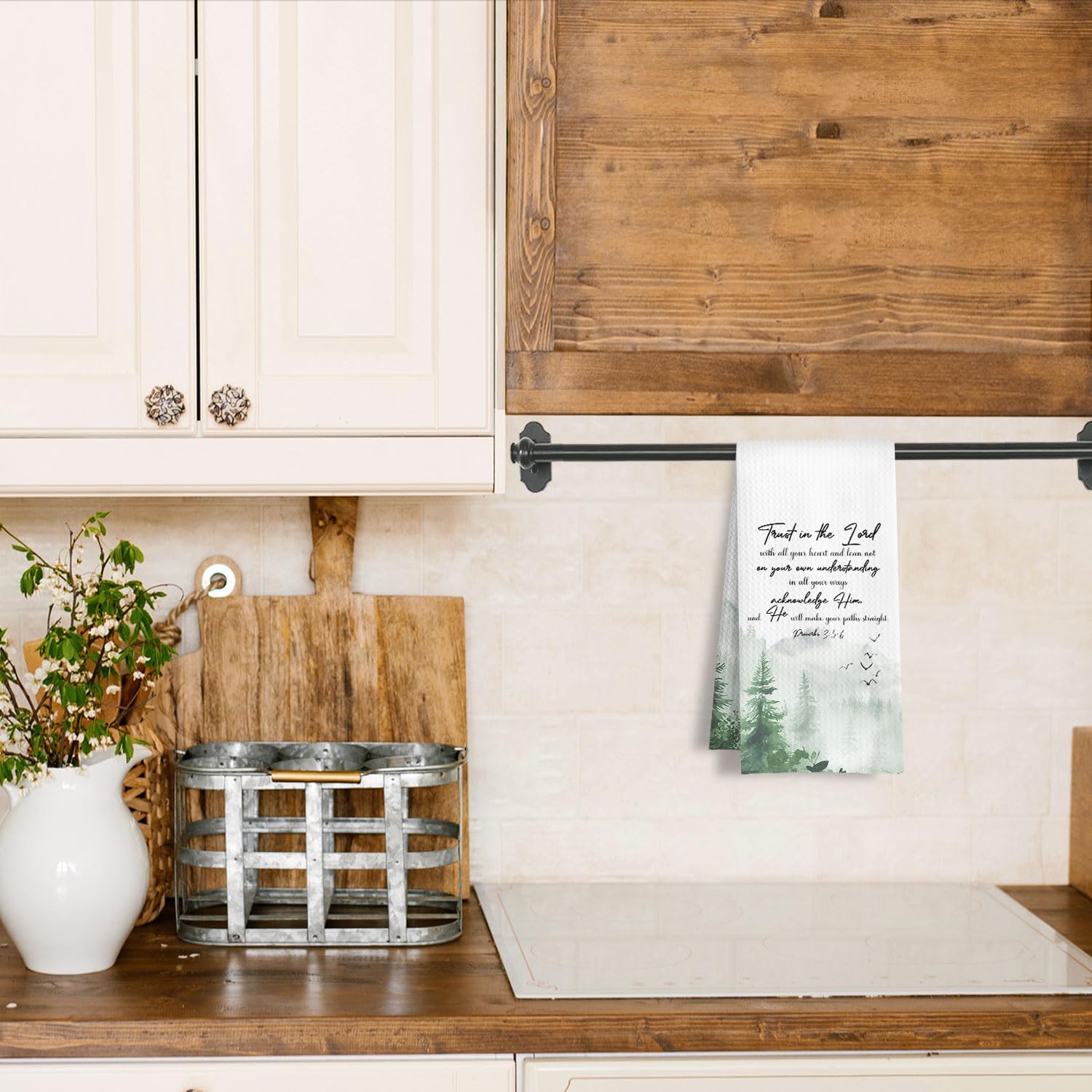 Forest Christian Kitchen Towels, Trust in The Lord with All Your Heart Bible Verse Dish Tea Towels, Christian Gifts for Women Men Decorative Hand Towel for Bathroom Kitchen, 16x24 Inch - Image 2