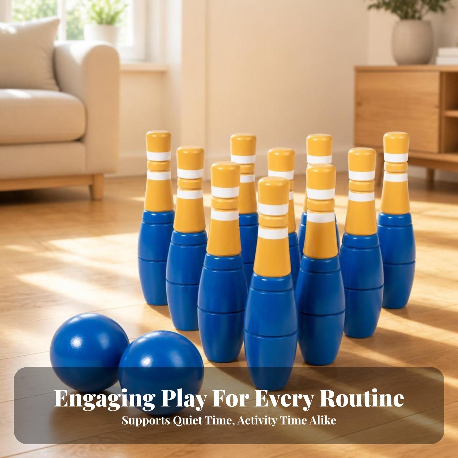 Gioco di da Interno | Coordinazione Occhio-Mano, Bowling in Legno, per Casa, Neonati , M