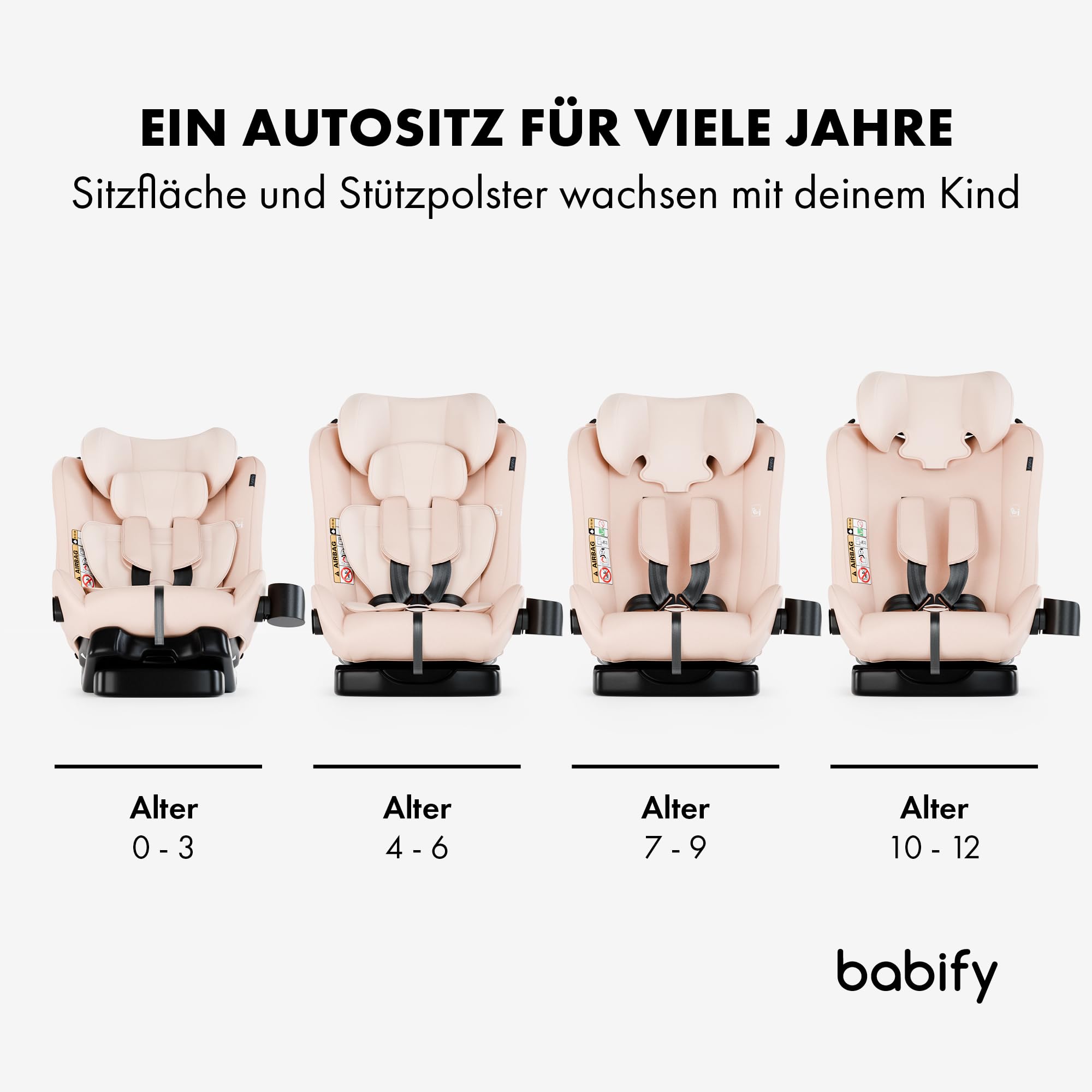 Babify Kindersitz, Autositz für Kinder von 40-150 cm, Mitwachsender Auto Kindersitz, Bequemer Auto Sitz für Kinder, Langlebiger & Verstellbarer 3-in-1 Kinderautositz, Sicherer Auto-Kindersitz