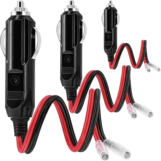 Yeebline 3-Pack 12V 11.8inch Replacement Car Cigarette Lighter Male Plug to Bullet Female Terminal with Lead, Auto Accessories Cable Adapter with Led Lights, 15A Fuse (11.8inch, 3pcs)