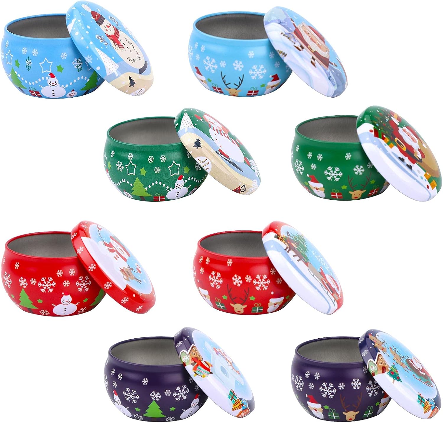 TSLBW Candle Tin Jars 8PCS Christmas Round Tinplate Empty Tins Boxes Mini Candle Making Containers Empty Metal Candle Tin with Lids for DIY Candle Making Candy Tea Spices Xmas Party Favor Gifts