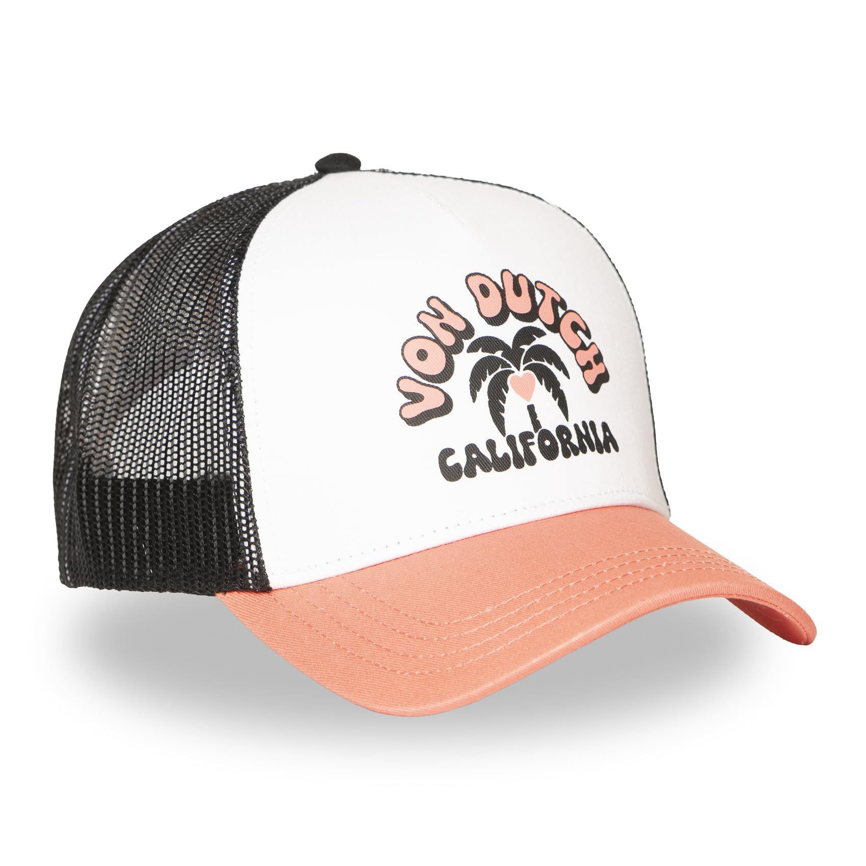 Von Dutch Czapka z daszkiem Trucker, oddychająca siatka, czarno-biała, z koralowym daszkiem, regulowana, styl kalifornijski