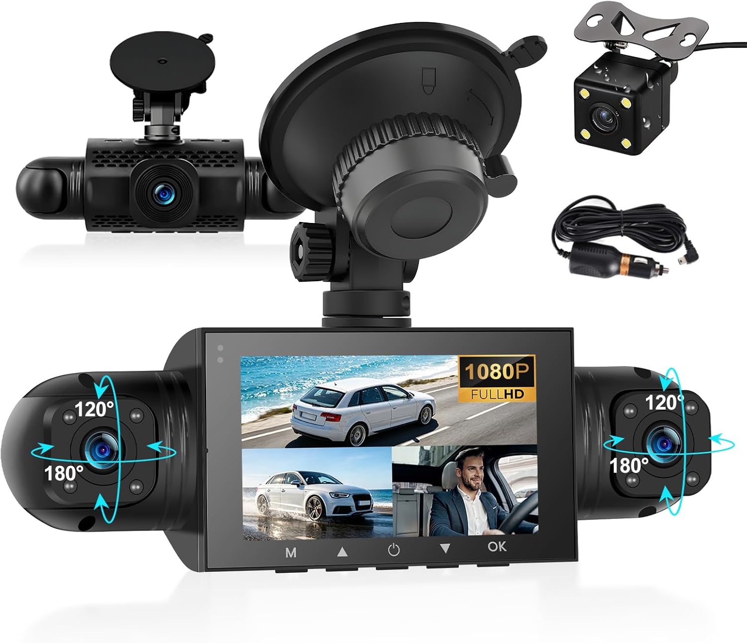 UNITOPSCI 4 Channel 360° Dash Cam Front Rear Inside Left Right, 3 Inch IPS Screen, 8 IR Night Vision, Loop Recording, G-Sensor, Parking Assistance, 24H Parking Monitor