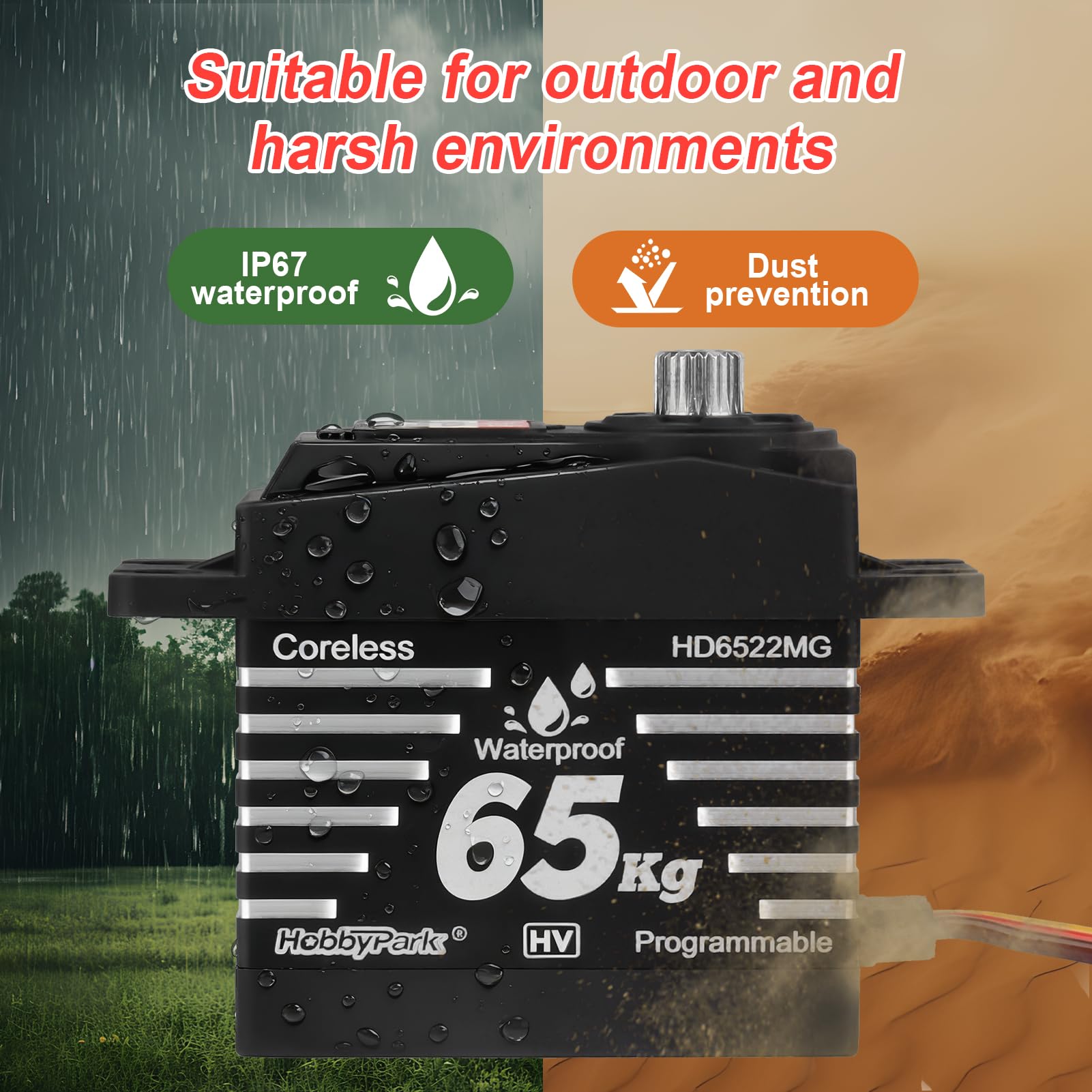 HobbyPark Servos a control remoto impermeables de alto par de 65 kg, motor sin núcleo, servo de dirección RC, engranajes de metal de tamaño estándar para coches RC de 1/8 1/10, camiones, Buggy