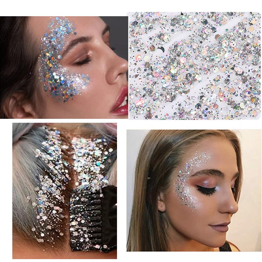 Glitter Body Gel, con lustrini, per festival, prodotto cosmetico per viso, capelli, unghie; trucco di lunga durata, sfavillante, 30 g