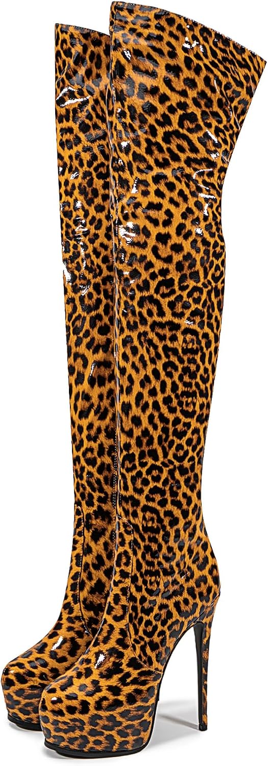 Over the Knee Boots,Women's Thigh High boots Stiletto Heel Zipper Round Toe Boots Unisex Party Boots