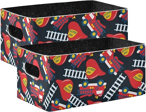 Juego de 2 cestas de almacenamiento para casco rojo de rescate de incendios (2 unidades), canastas de almacenamiento plegables de fieltro con cestas
