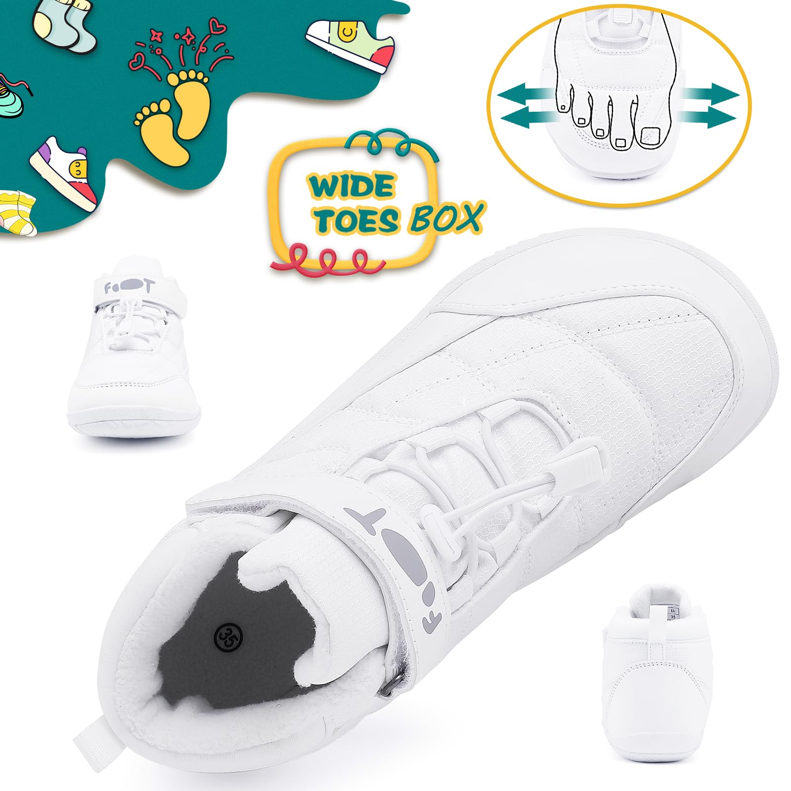 Wizshoe Botas Barefoot Lente Herfst Overgang Niño Niña Alta Zapatillas Resistente al agua Antideslizante Descalzas Minimalistas Sneakers Trekking Ligeras Cómodas Blanco 30EU