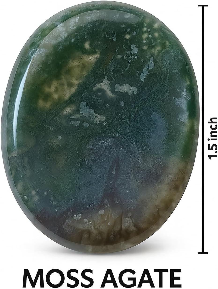 Moss Agate Worrystone Thumb Stone for Anxiety Relief,Meditation,Stress Healing,Pocket Palmstone for Reiki, Crystal Therapy,Chakra Balancing, Natural Healing Gemstone - Image 2