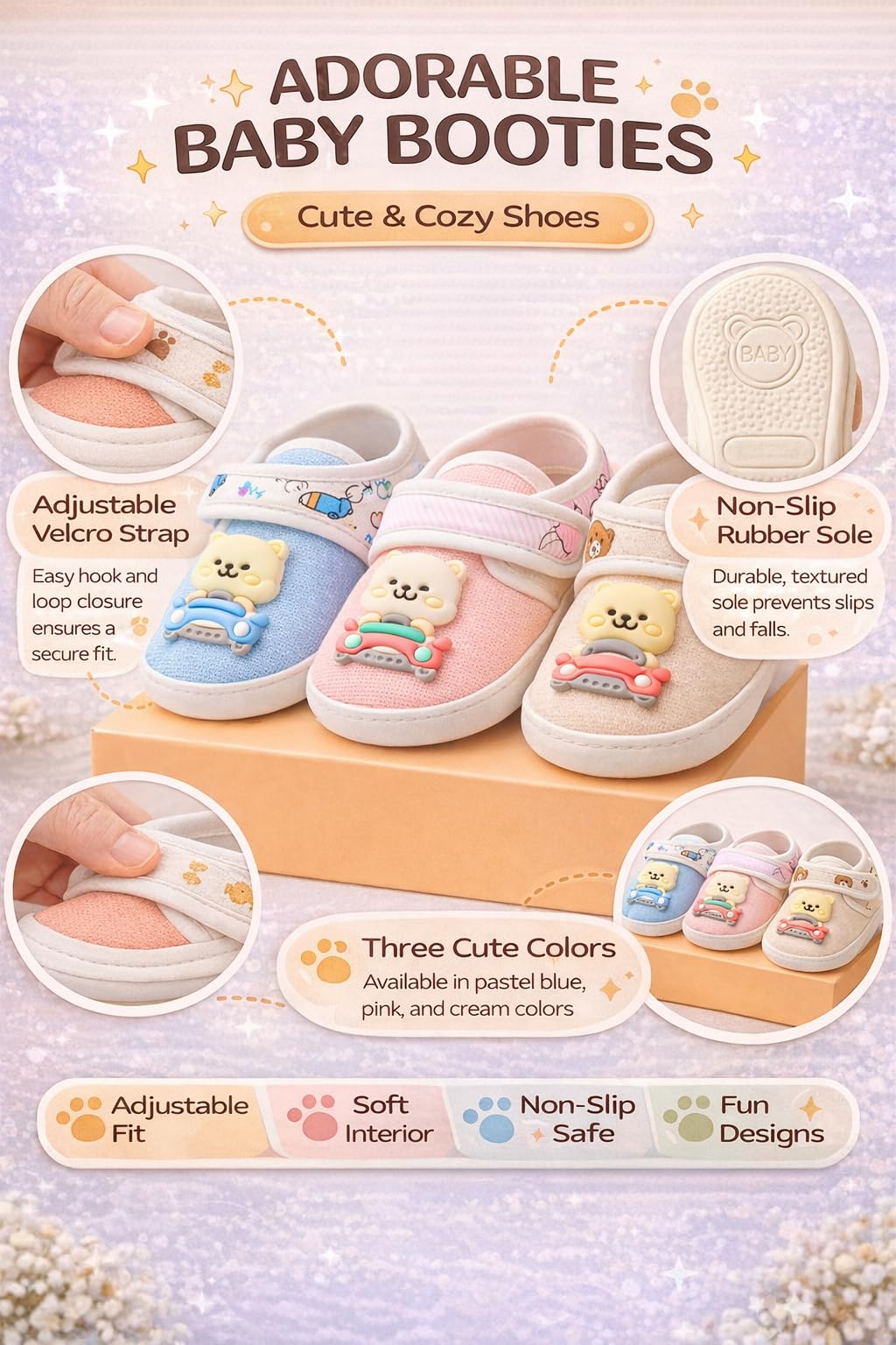All Starz Unisex Baby Cartoon Shoes, Anti-Skid Rubber Soles, Cute Animal Design, 0 to 9 Months (Pink Car, UK Footwear Size System, Infant, Age Range, Medium, 6 Months, 12 Months) 2