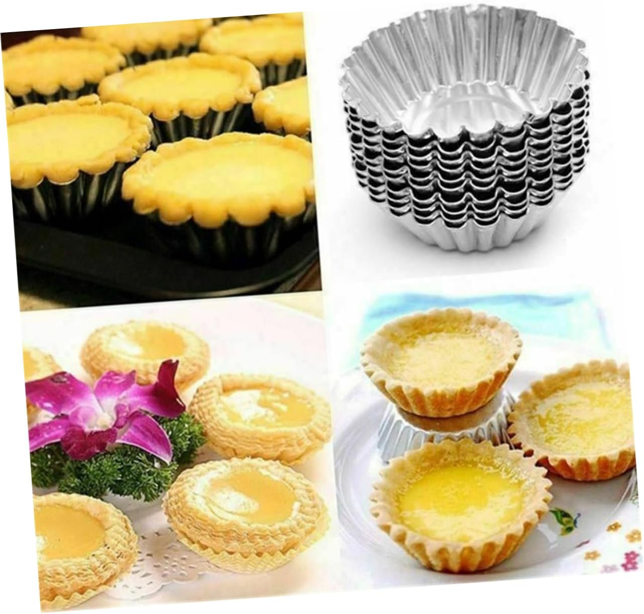 50pcs Aluminum Alloy Egg Tart Molds Muffin Pans Baking Cups Nonstick Ripple Tartlets Pans Reusable for Egg Tarts Pies