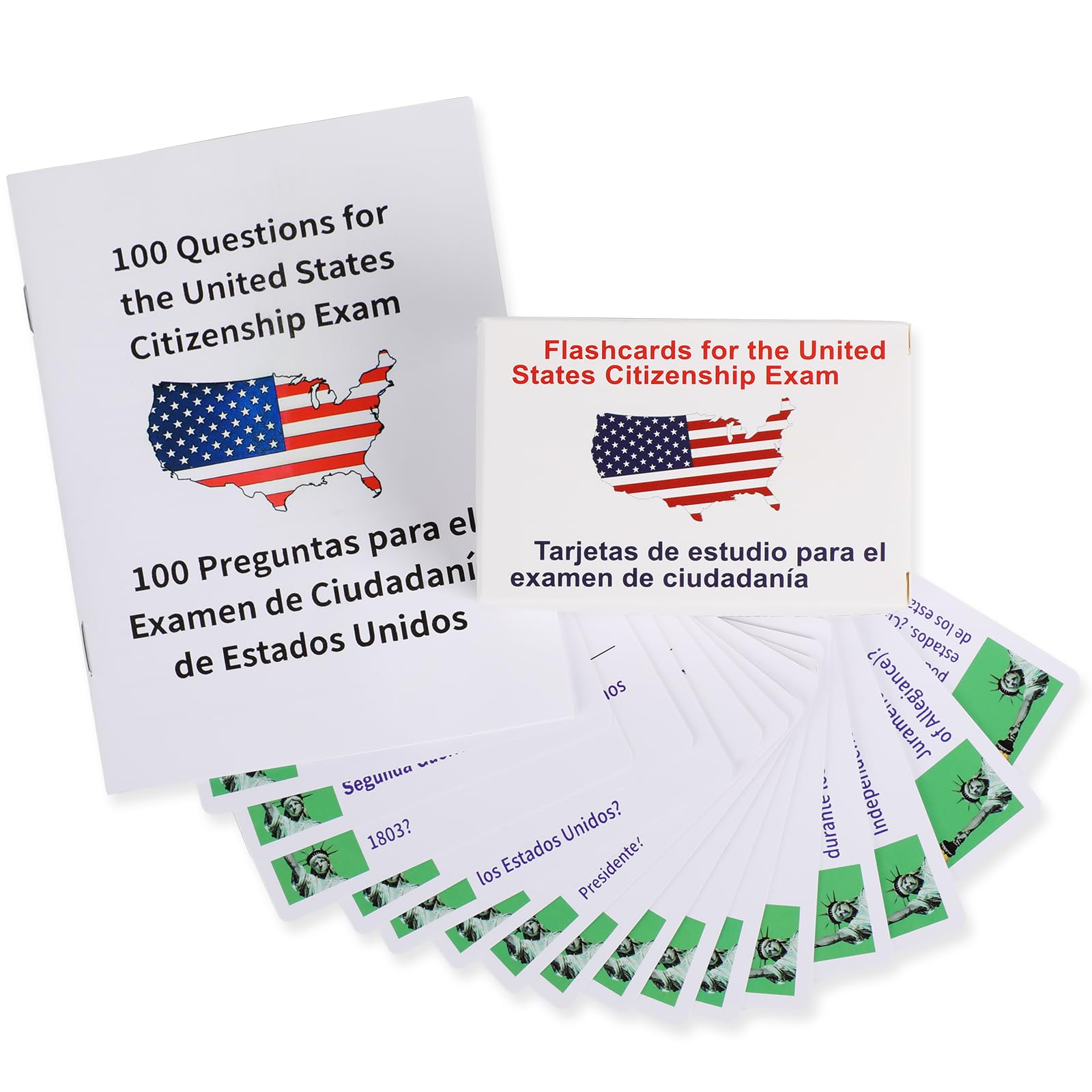 U.S Civics Test Flash Cards Combo Set, Naturalization Study Guide with Bilingual Booklet for English and Spanish, Flashcards for The United States Citizenship