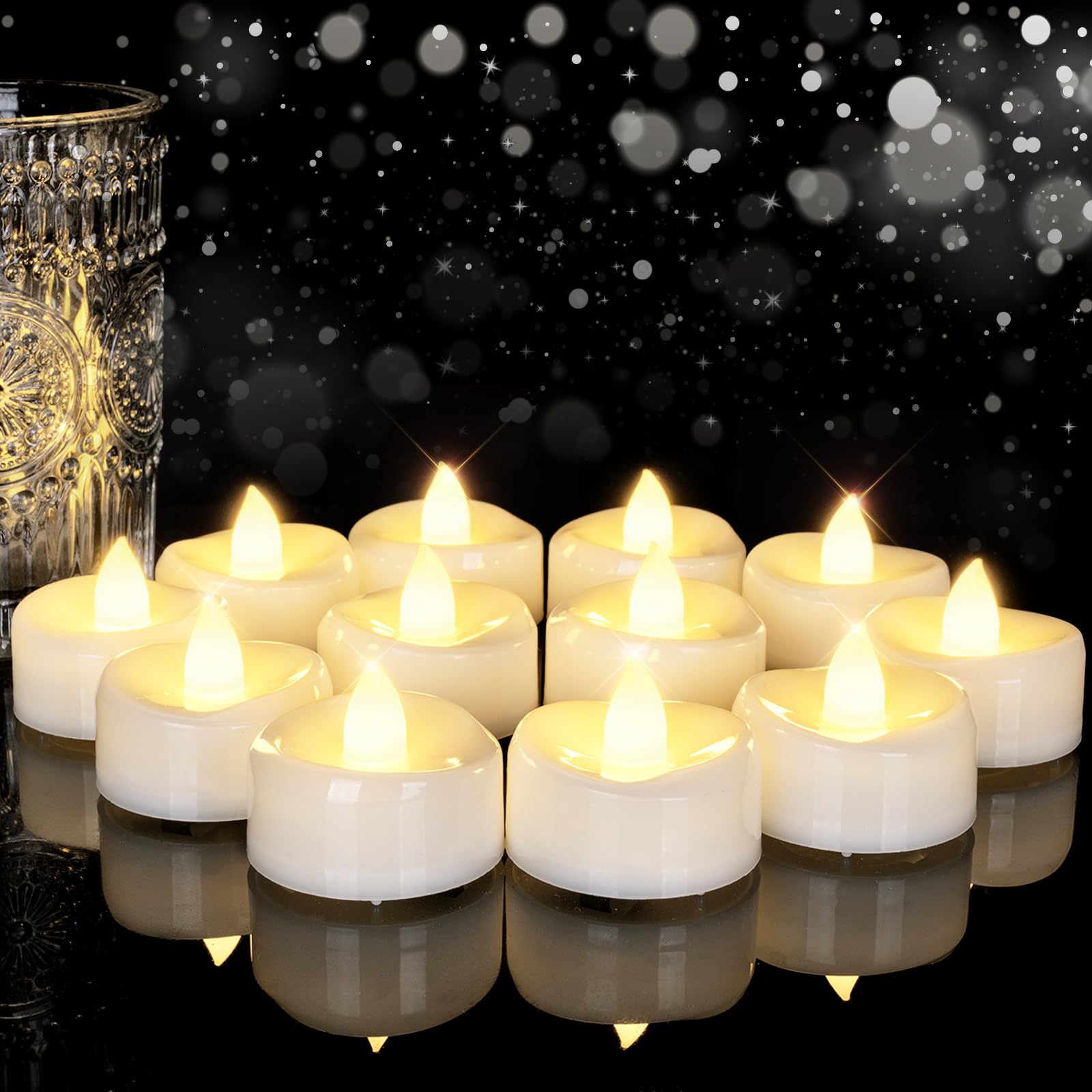5plots 12/24/50/100/150Pack Tea Lights Candles Battery Operated,White Shell