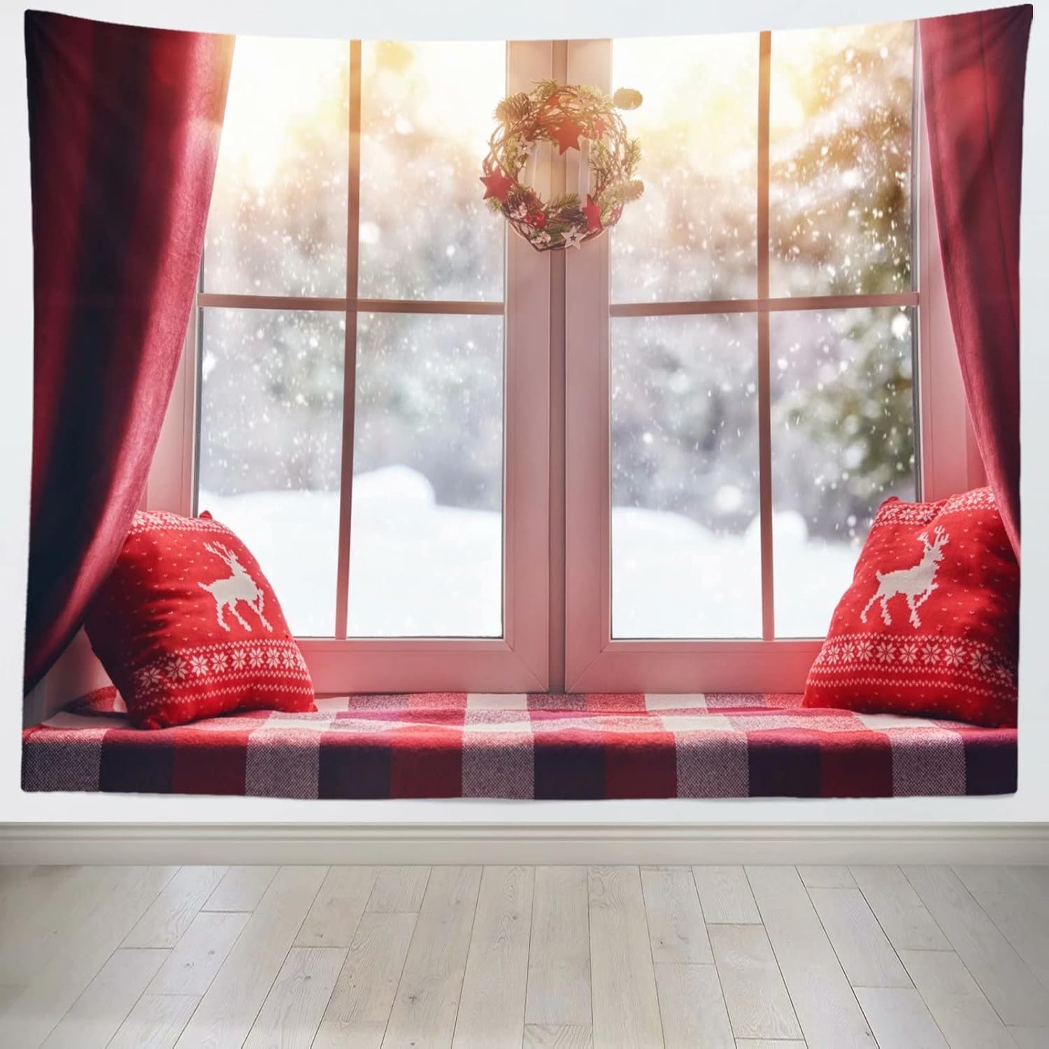 10x6.5ft Photography Backdrop Beautiful Christmas Window Winter Background Holiday Poster New Year Christmas Eve Party Banner Kids Family Photo Booth Props