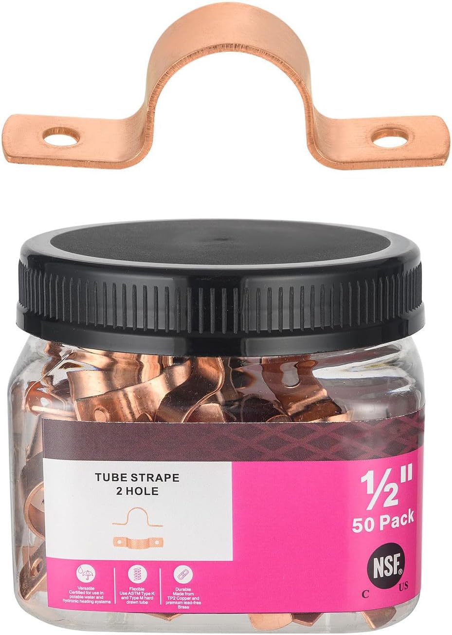 (Pack of 100) Foskan 1/2" C Copper Two Hole Clamp, Copper Plumbing Fittings with Sweat Solder Connection