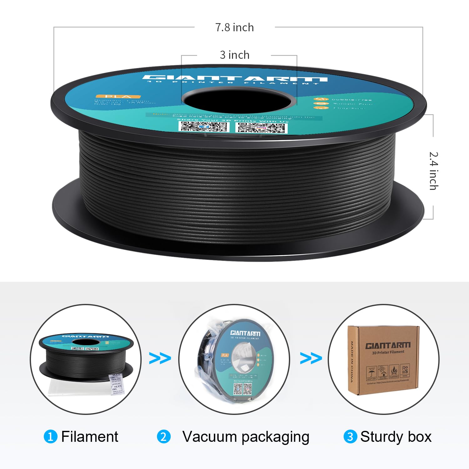 Filamento PLA 1,75 mm GIANTARM 3D filamento PLA PLA-CF fibra di carbonio nera 1 kg Spool