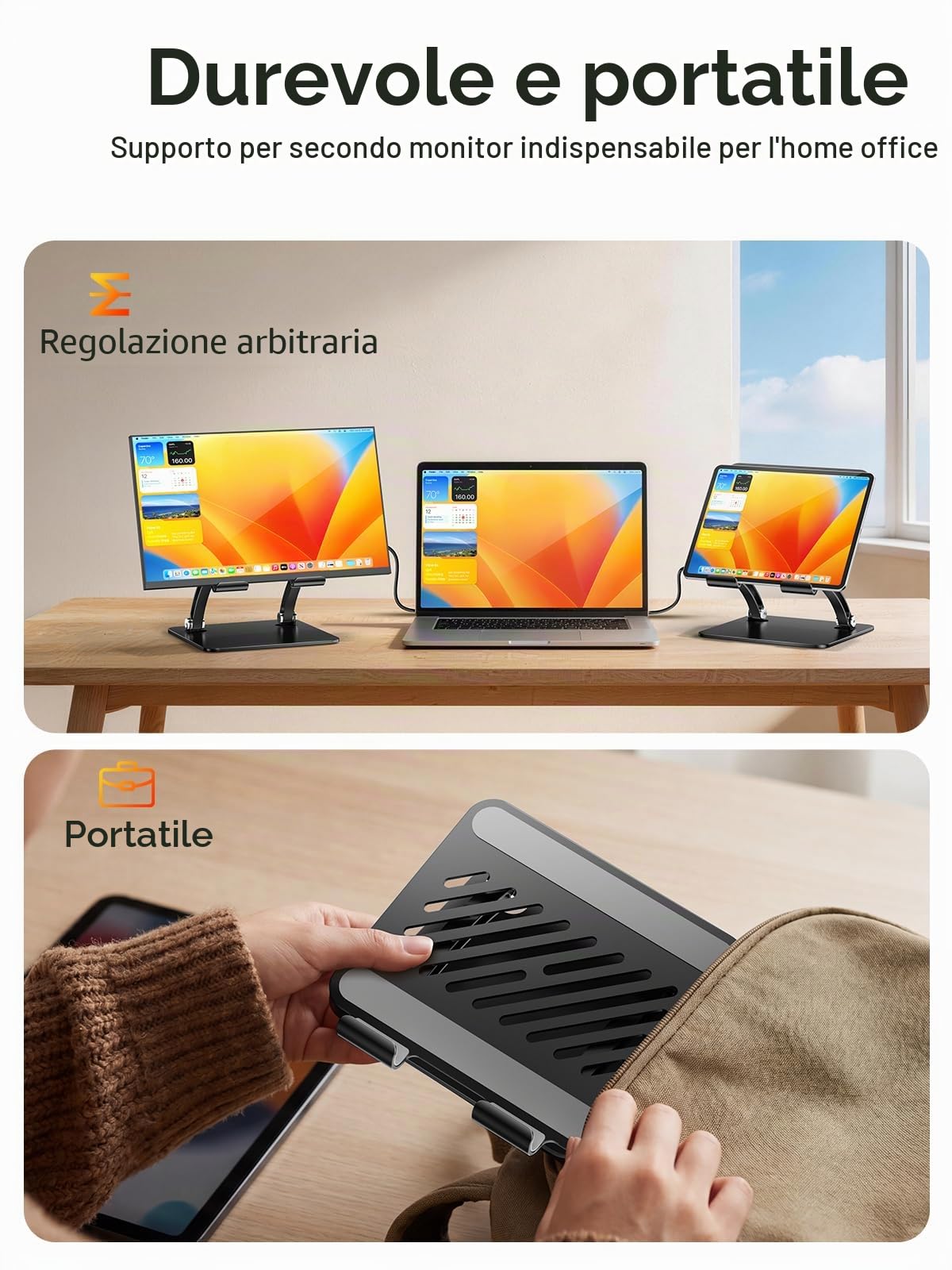 tounee Supporto per Tablet, Supporto da Scrivania in Alluminio Regolabile con Doppia Barra, Compatibile con iPad, Tablet Surface, Monitor Portatili, Kindle e Altro (4,7-16,5") (nero)