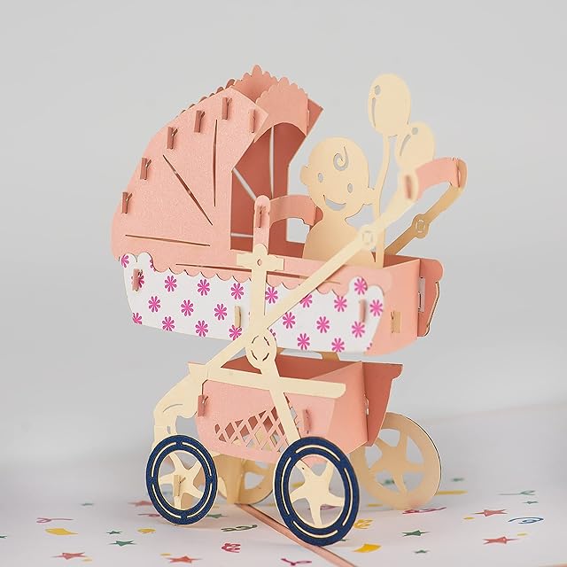 Baby Shower Pop Up Card for Boy or Girl by DEVINE CARDS | New Baby Pram Congratulations Card | Welcome Home Baby Shower Card | 3D Gift Card Thank You Love Popup Cards | Congratulations Baby Card