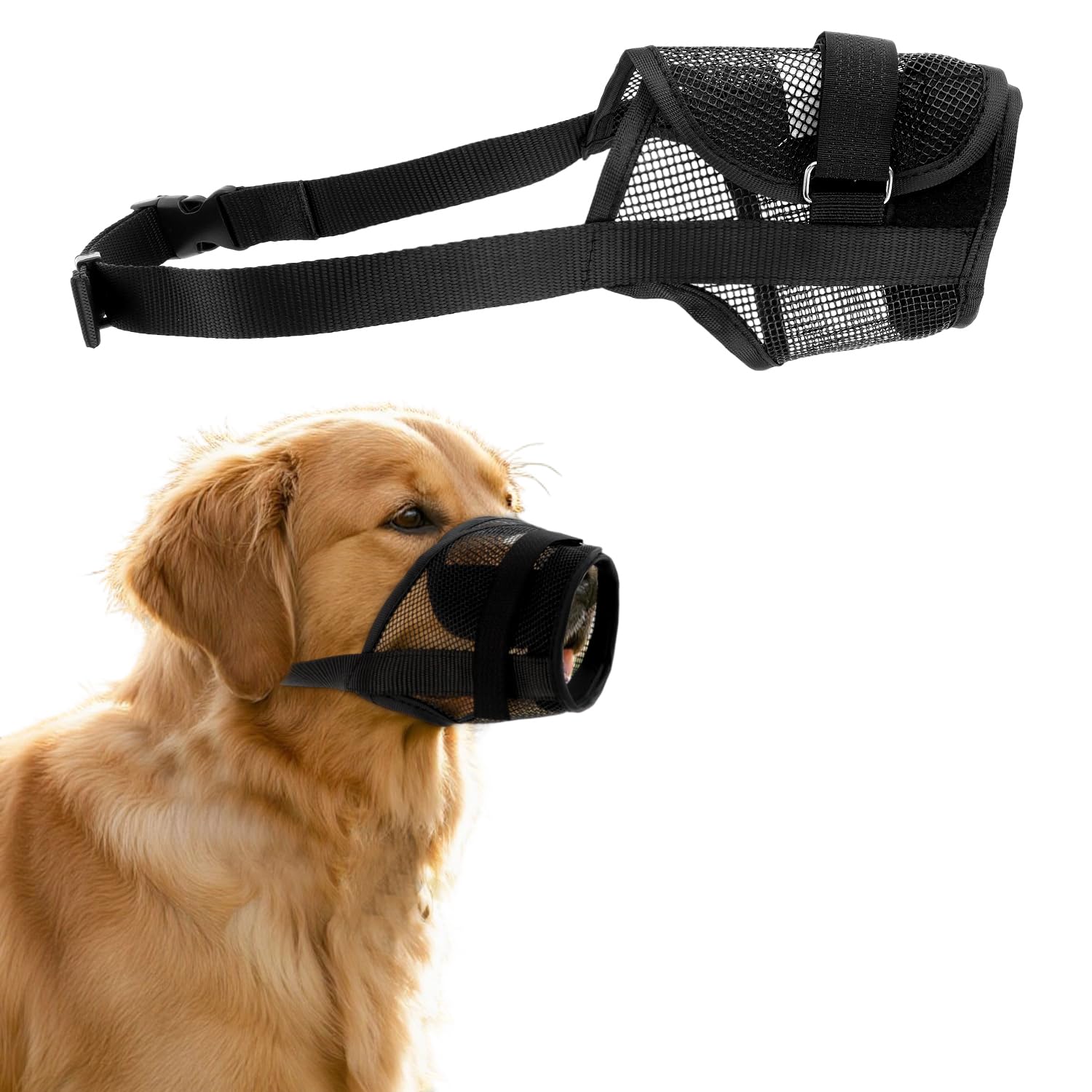 MOTIBACK Breathable Mesh Dog Muzzle Adjustable Prevent Biting and Chewing