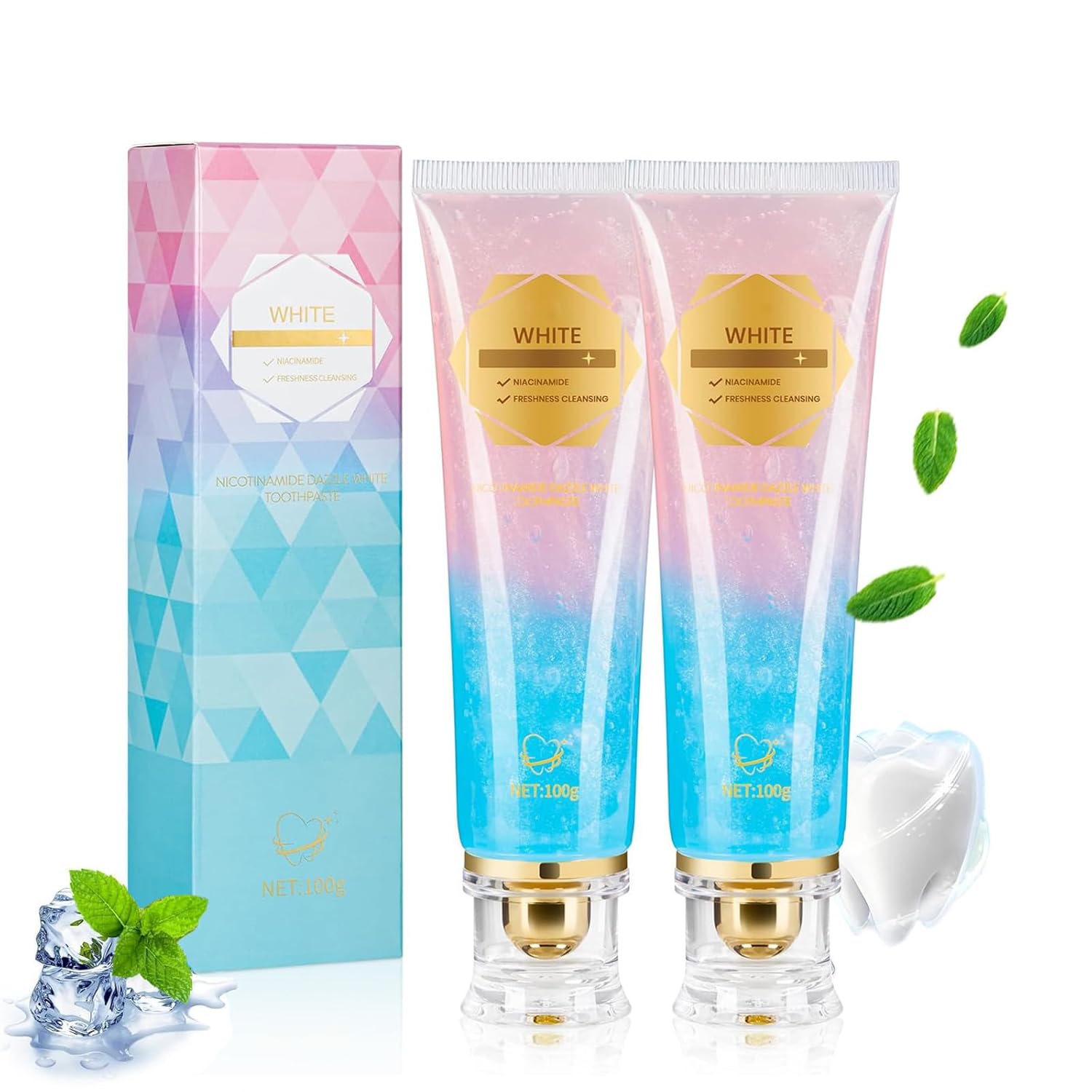 Creme Dental Clareador Niacinamide 2 - Pack - Clareia os Dentes, Fortalece o Esmalte e Remove Manchas - Para Dentes Sensíveis (2 x 100g)