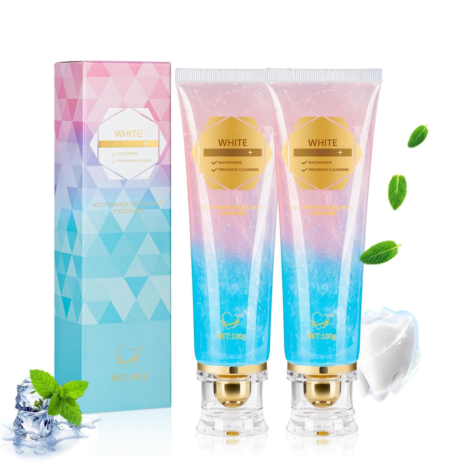 Niacinamide Whitening Toothpaste, Gentle Formula, Freshens Breath, Removes Stains, Suitable for Sensitive Teeth - 2Pack