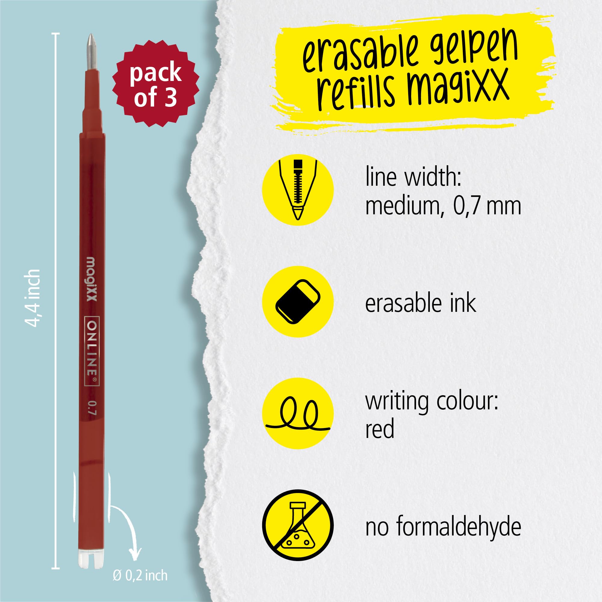 Recambios De Mina Borrable Para Bolígrafos Legami MagiXX | Tinta Roja 0.7 Mm, Borrable Sin Residuos, Paquete De 3