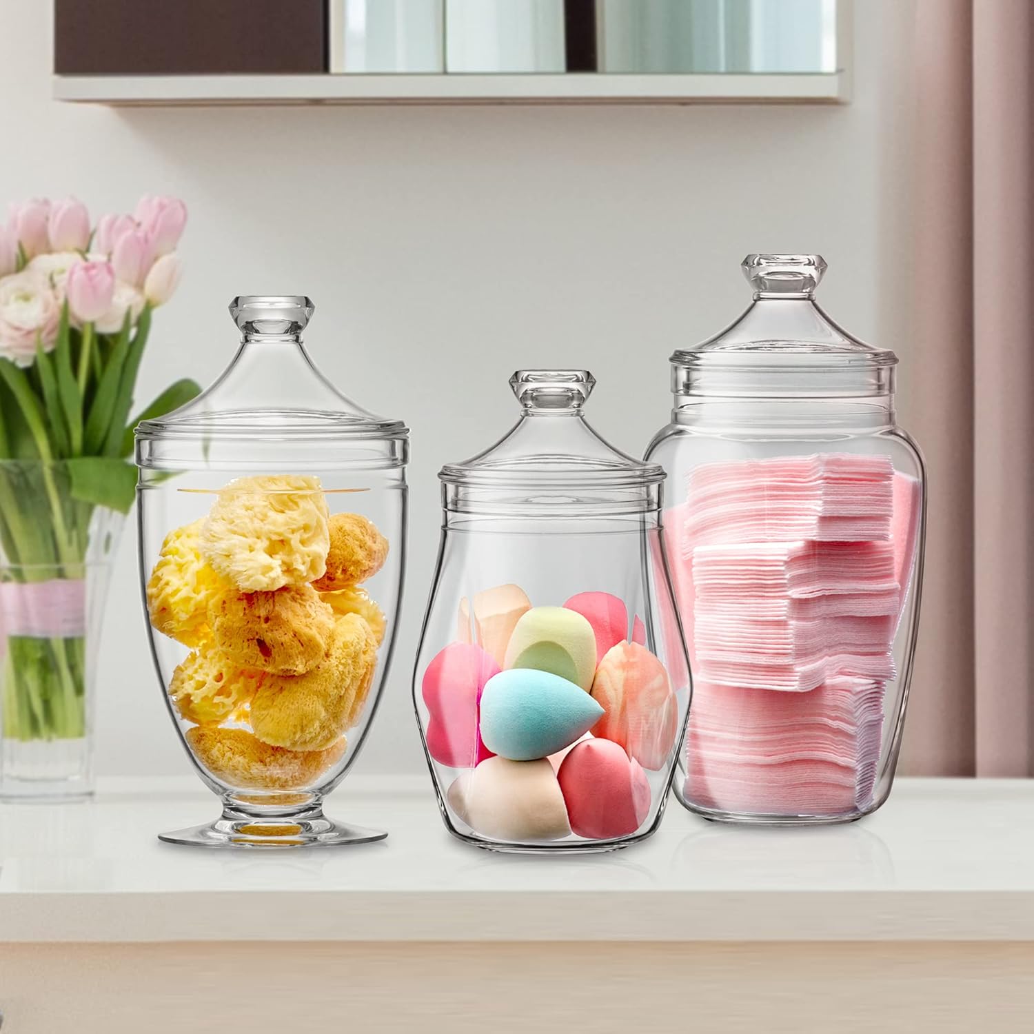 Amazing Abby - Enchant - Plastic Apothecary Jars (3-Piece Set, 46/45/59 oz), Acrylic Jars with Lids, Bathroom Canisters, Candy Buffet, Wedding Display, BPA-Free and Shatter-Proof (NOT Glass) - Image 3