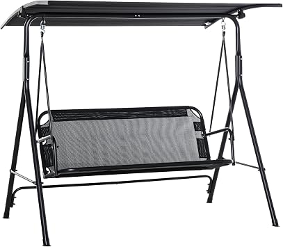 Outsunny Patio Swing Chair with Canopy Seats 2 Adults Loveseat Bench Black