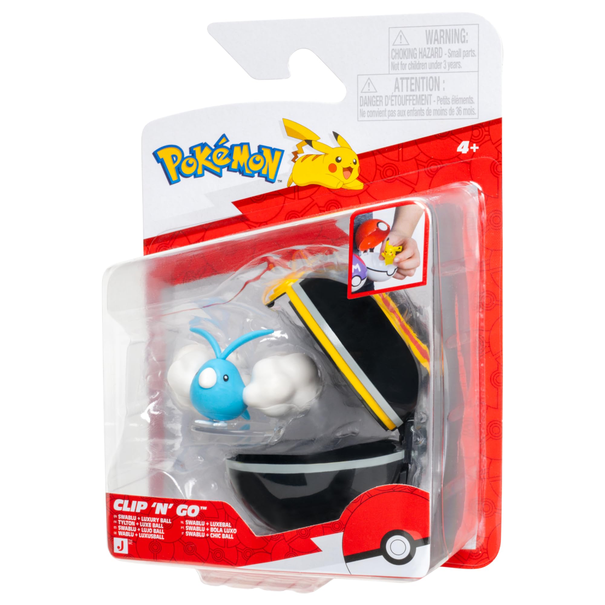 Pokémon PKW4604 - Clip 'N' Go Pokéball - Wablu and Luxury Ball, Official Pokéball with Movable 5 cm Figure