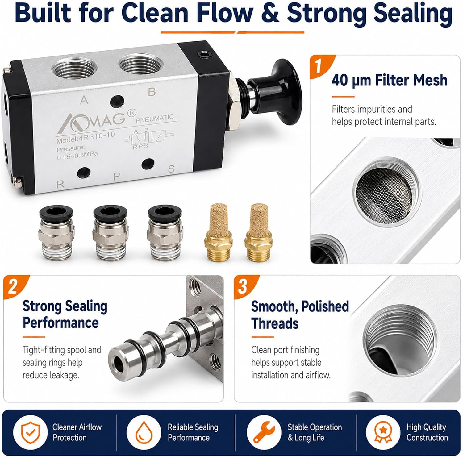 Pneumatic 3/8" PT 5 Way 2 Postion Air Hand Lever Operated Valve Pneumatic Solenoid Valve Manual Control Push-Pull 4R310-10