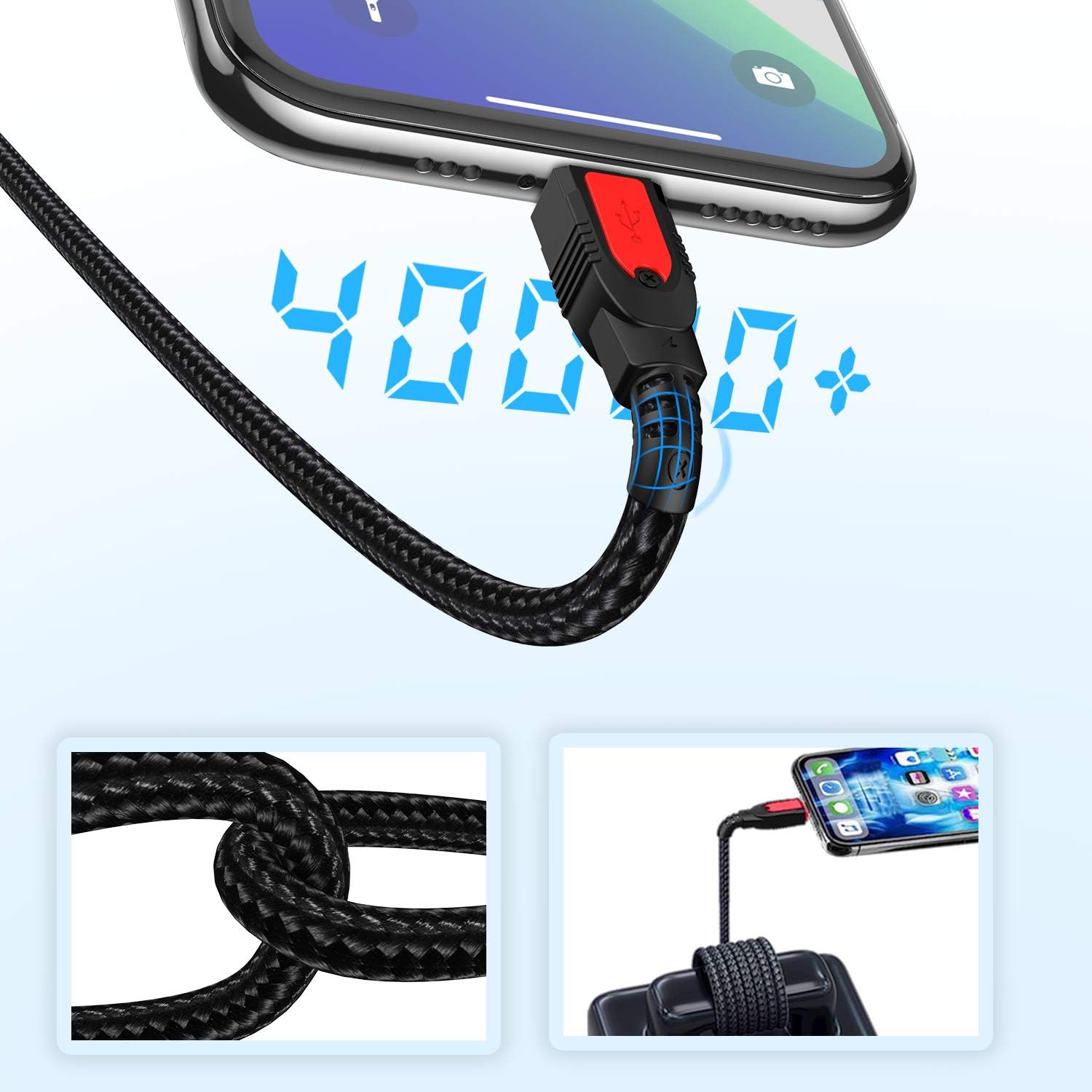 iPhone Charger Cable 6FT, 3Pack 6FT/2M Lightning Cable Durable Nylon Braided Fast iPhone Charging Cable Cord Compatible with iPhone 11 Pro Max XS XR X 8 7 6 Plus 5, iPad, iOS image 3
