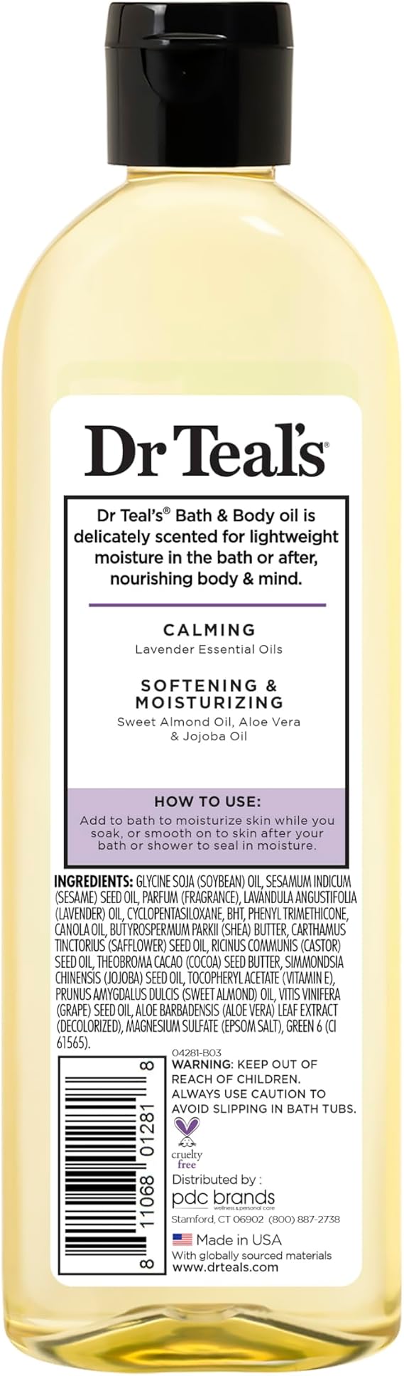 Dr Teal's Moisturizing Bath and Body Oil, Soothe & Sleep with Lavender Essential Oil, 8.8 fl oz