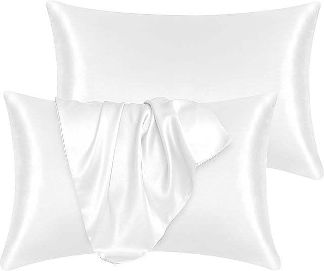 Yorkshire Bedding Satin Pillow Cases 2 Pack  Luxurious White Pillowcases For Hair and Skin Standard Size with Envelope Closure Hypoallergenic 50 x 75 cm