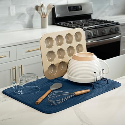 Miniatura 62 de S&T INC. Tapete de microfibra para secado de platos, reversible y absorbente para cocina, de 16 x 18 pulgadas, color negro