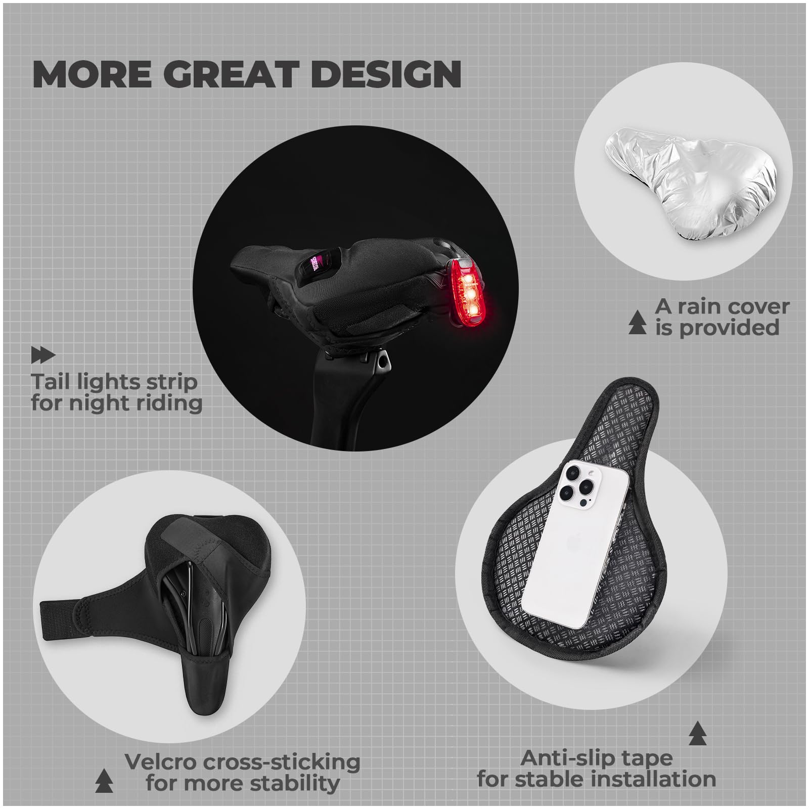 ROCKBROS Housse de siège de vélo rembourrée en gel pour homme et femme, confortable, coussin de siège de vélo réglable compatible avec Peloton, siège de vélo extérieur et intérieur (25,4 x 17,8 cm)