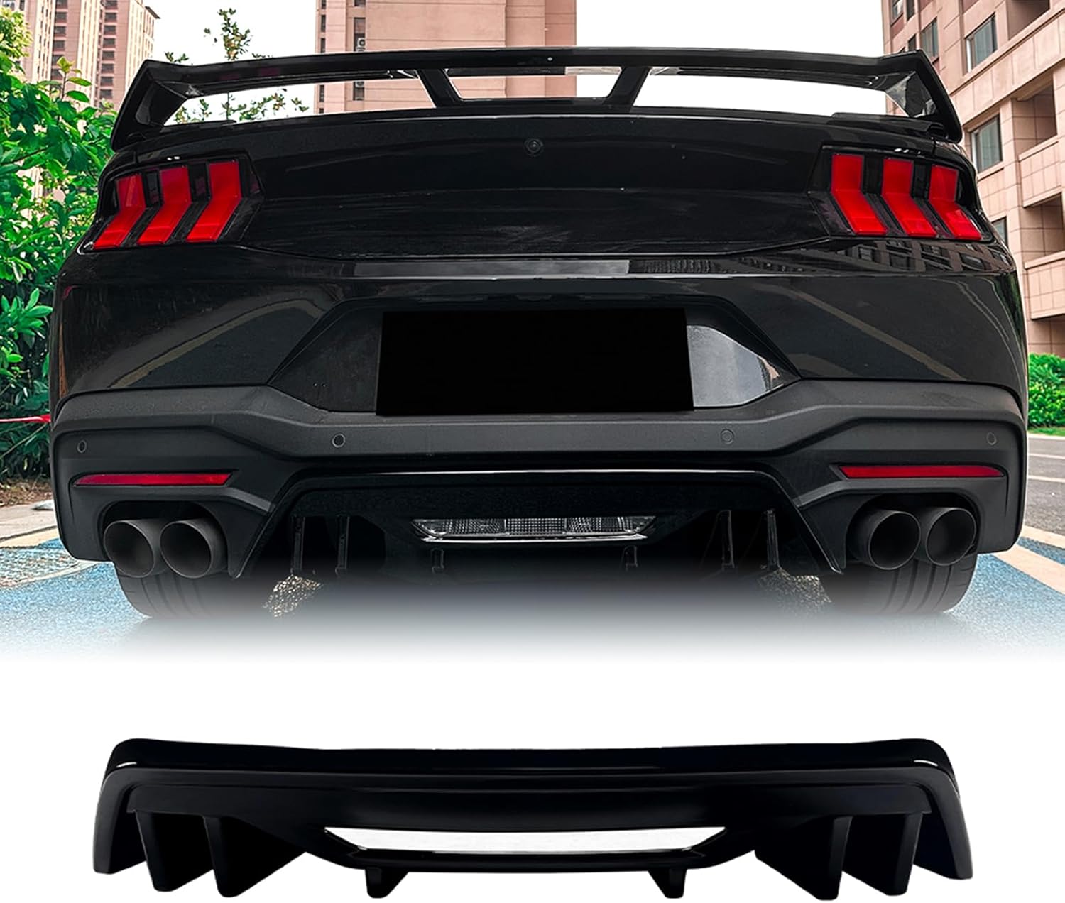 Rear Bumper Diffuser Lip Kit for Ford Mustang MK7 2024-2025 Black