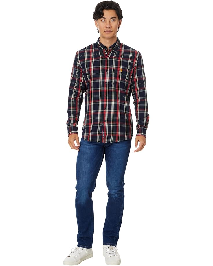 U.S. POLO ASSN. Long Sleeve Classic Fit 1 Pocket Yarn Dye Peached Twill Navy/ Red Plaid Woven Shirt - #4 of 4