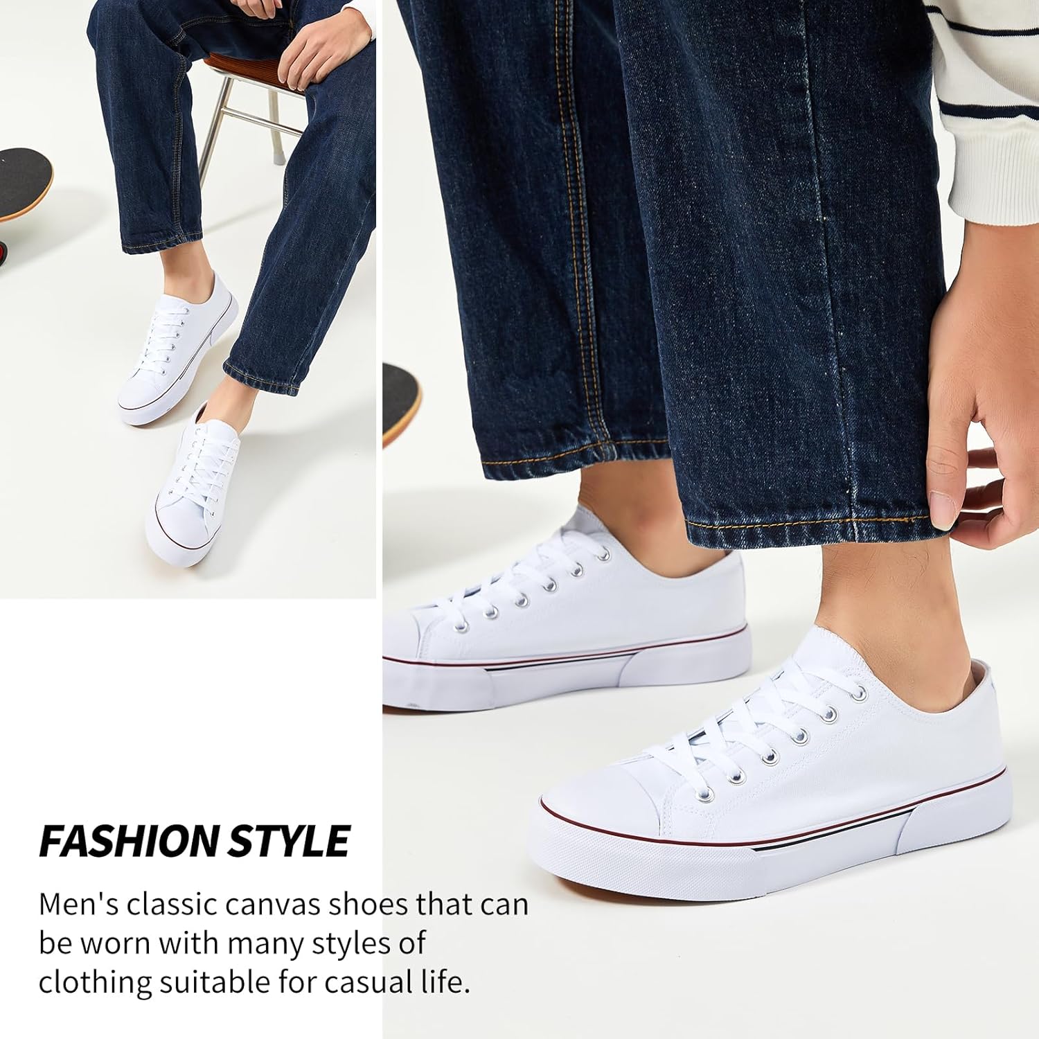 yageyan Men Canvas Low top Shoes Classic Casual Sneakers Black and White Fashion Shoes - Image 2