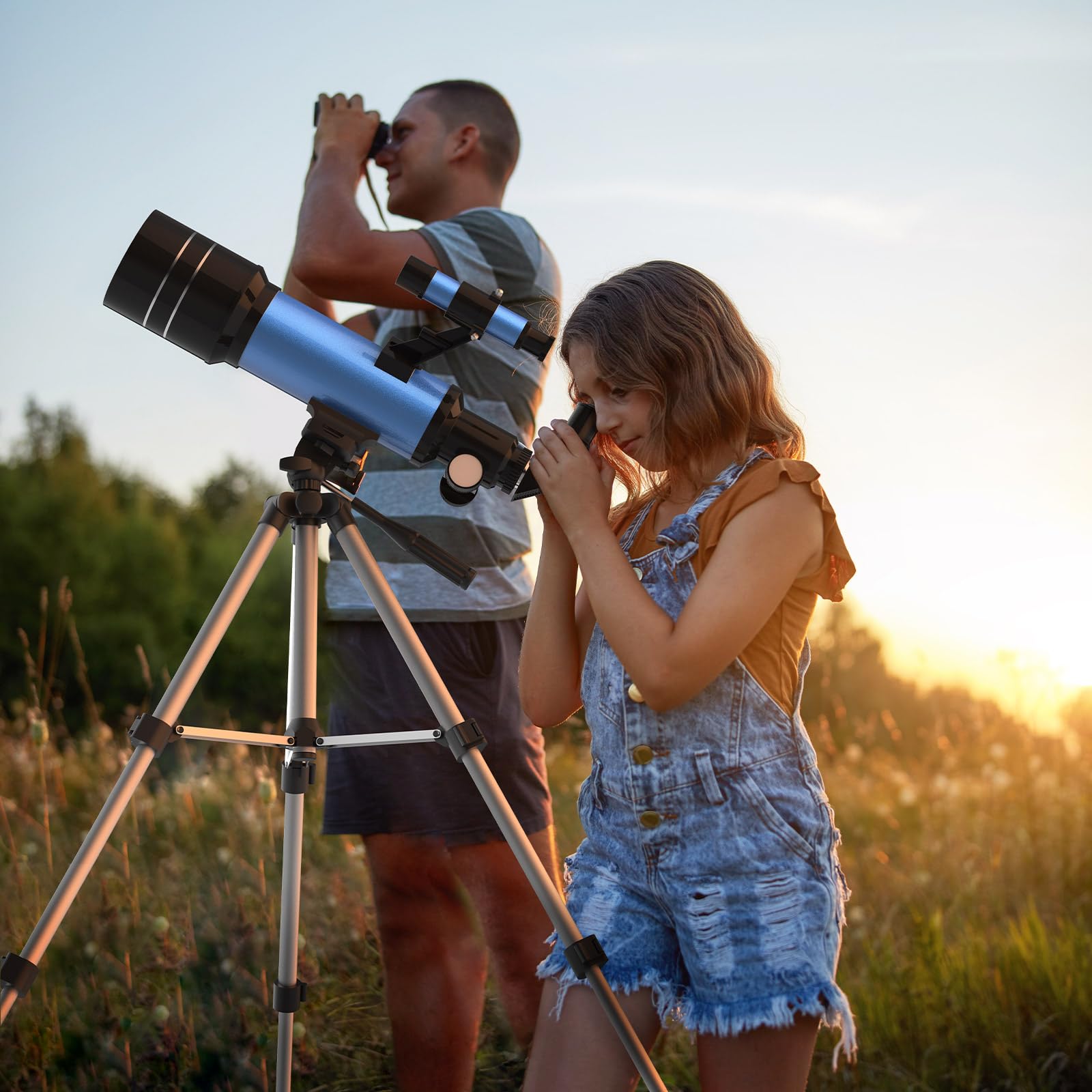 Telescopio Astronomico Bambini Adulti Principianti, 40070 mm Telescopio Rifrattore Portatile con Treppiede Regolabile e Mirino, Facile da Montare e da Utilizzare, Regali per Bambini